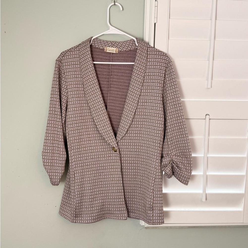 Altar'd State Houndstooth Blazer Cardigan Brown Lilac Large Made in USA